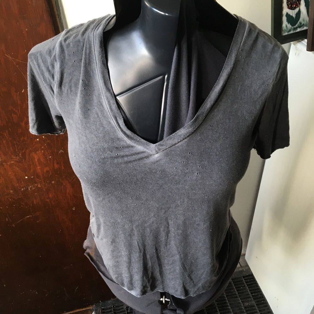 Nordstrom Ten Sixty Sherman distressed gray v-neck basic tee